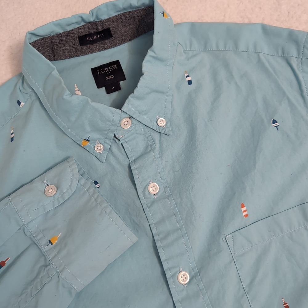 J Crew Men's M Classic Fit Long Sleeve Flex Oxford Shirt Sailboats Drinks